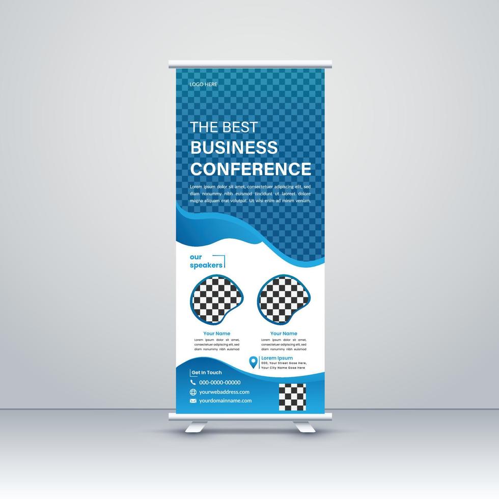 Modern Corporate Business Roll-up banner stand template design. Marketing exhibition for the conference, promo banner exhibition, printing, presentation and display, flag banner, for seminar vector