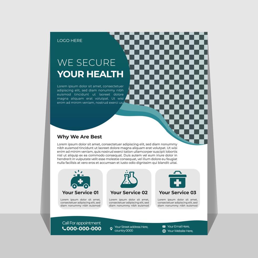 Modern Medical A4 Flyer Template Design. cover design for a report and medical brochure design, flyer, leaflets decoration for printing and presentation. vector