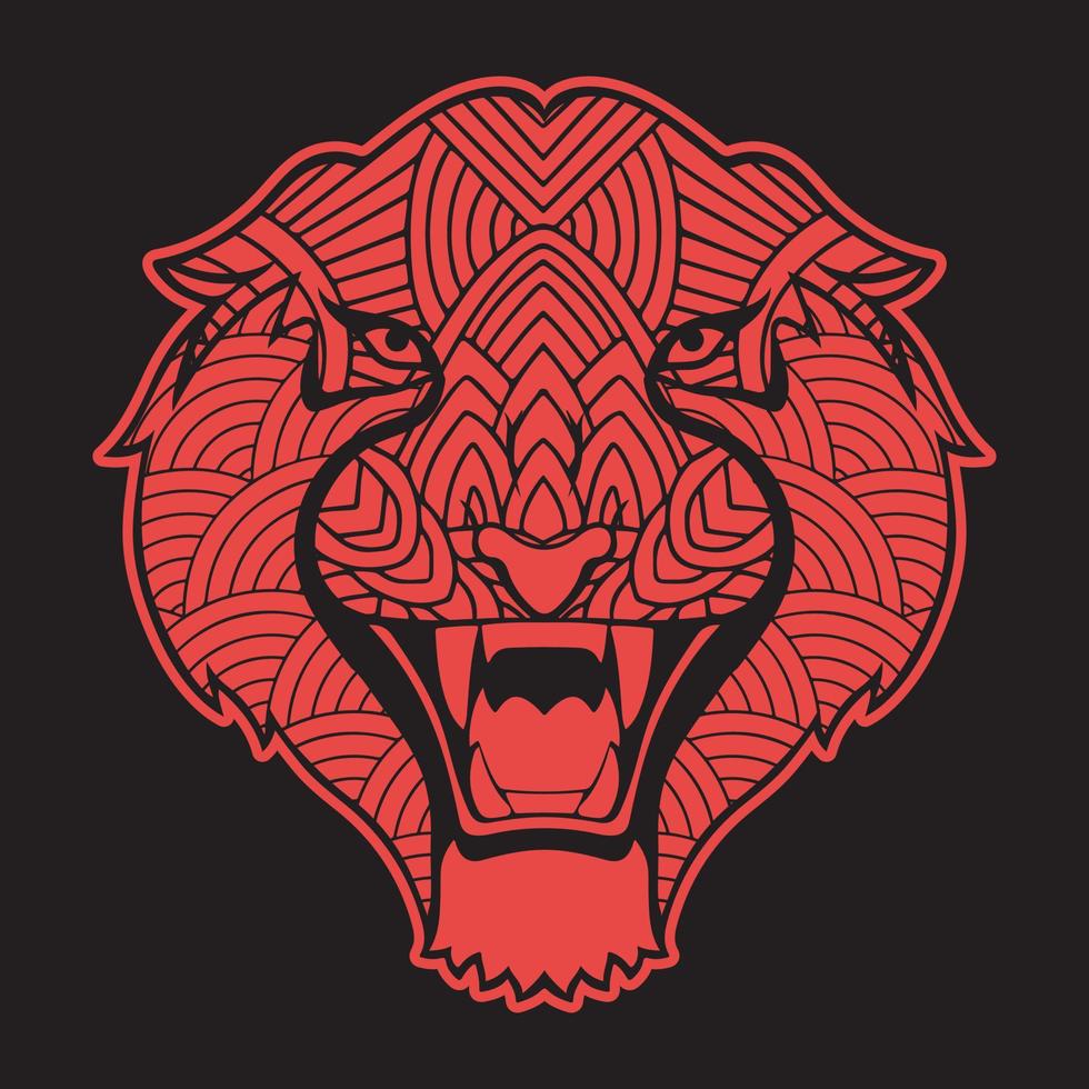 Hand drawn tiger doodle with flower decorative elements. Patterned head of the tiger vector