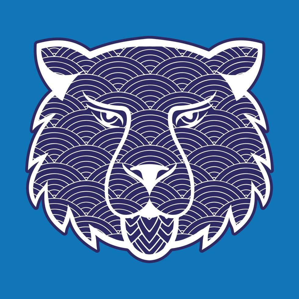 Hand drawn tiger doodle with flower decorative elements. Patterned head of the tiger vector