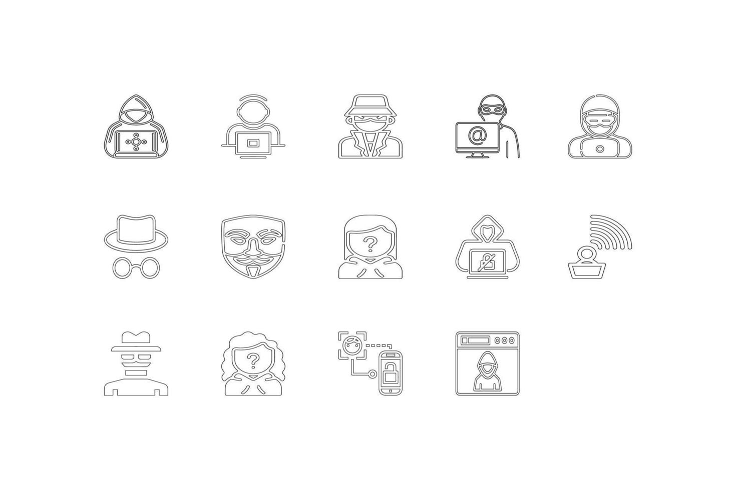 hacker icons set, outline style and simple collection packs vector