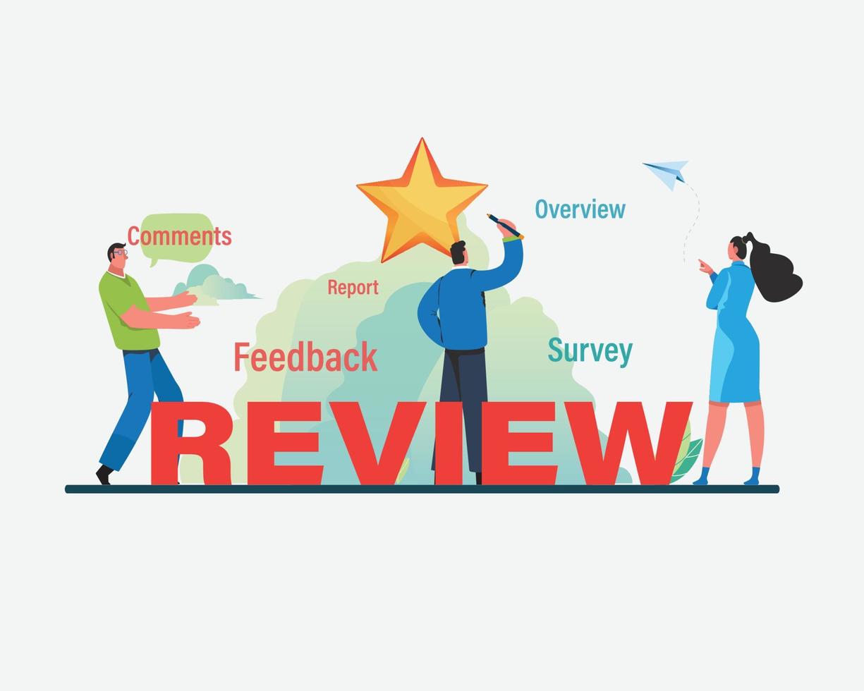 User feedback review. Social media. Cartoon illustration vector graphic background.