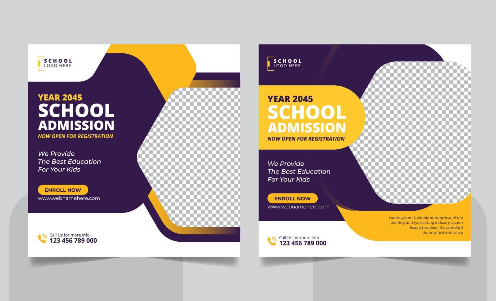 Back to school admission social media post banner or square flyer template vector