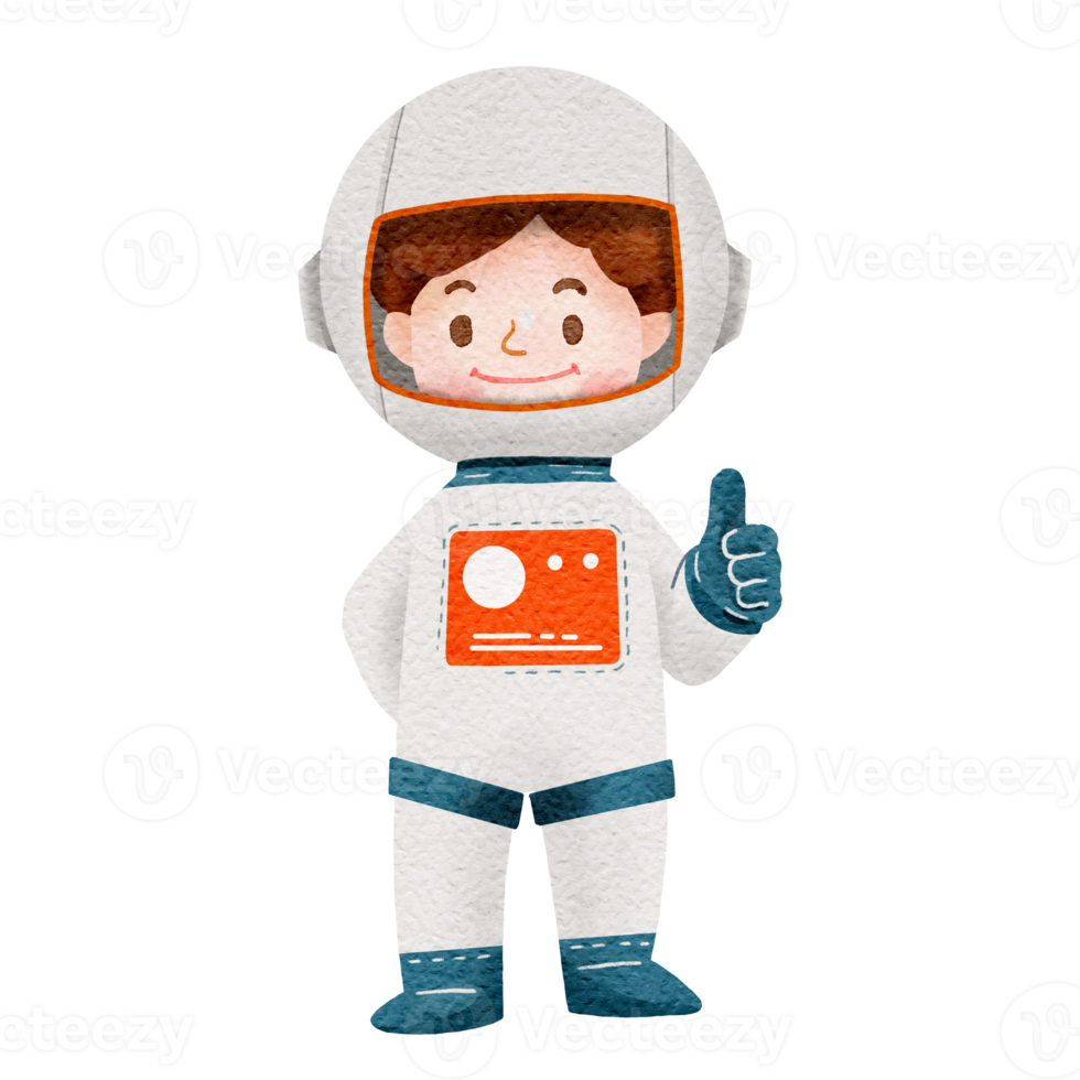 Astronaut characters in outer space suit watercolor png