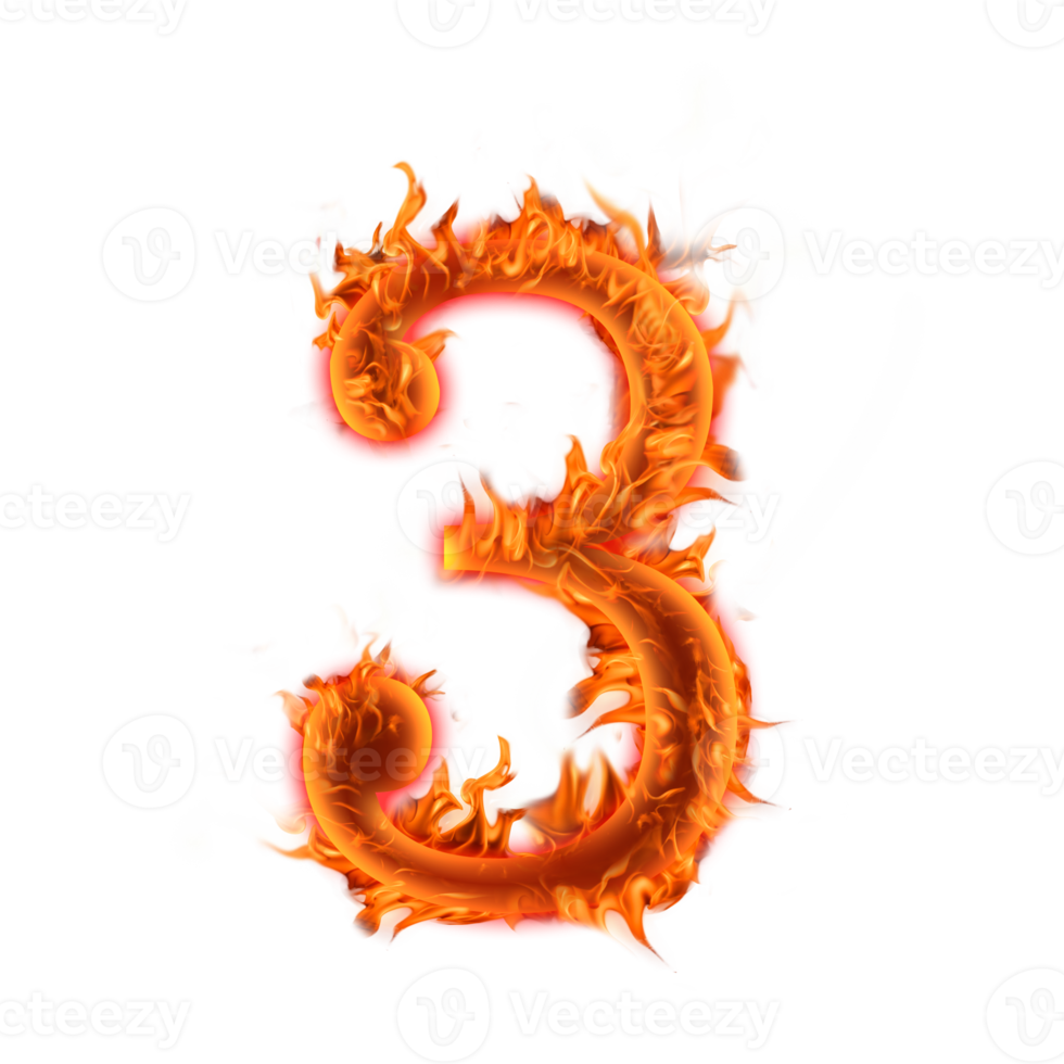 3, conception d'icône de lettres de feu numéro trois png