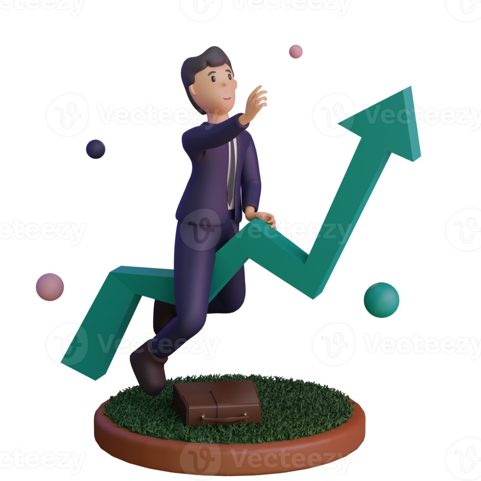 Character with statistic UP, 3d Illustration png