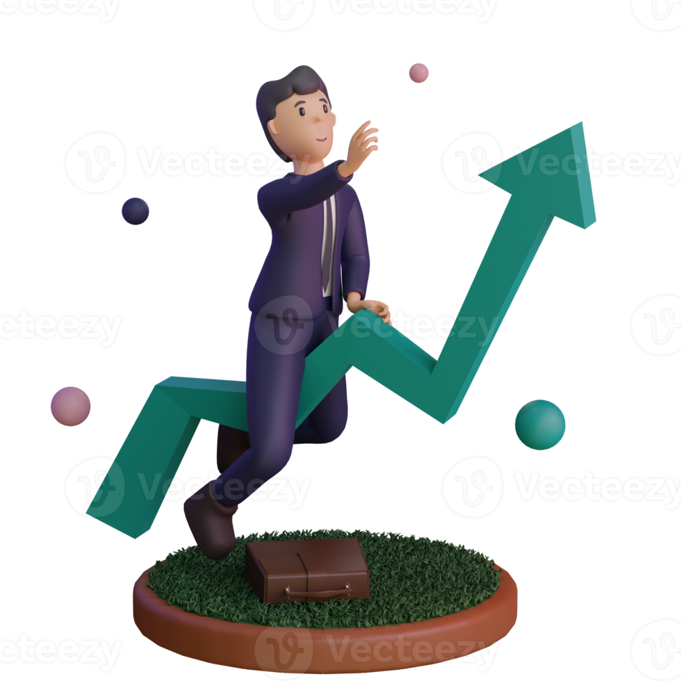 personaggio con statistica in alto, illustrazione 3d png