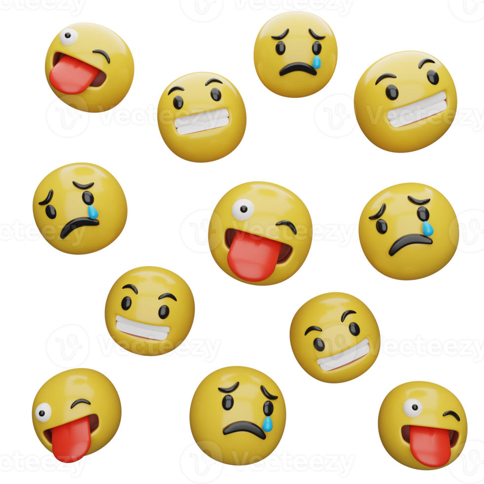 3d illustration Yellow faces.expressions and emotions png