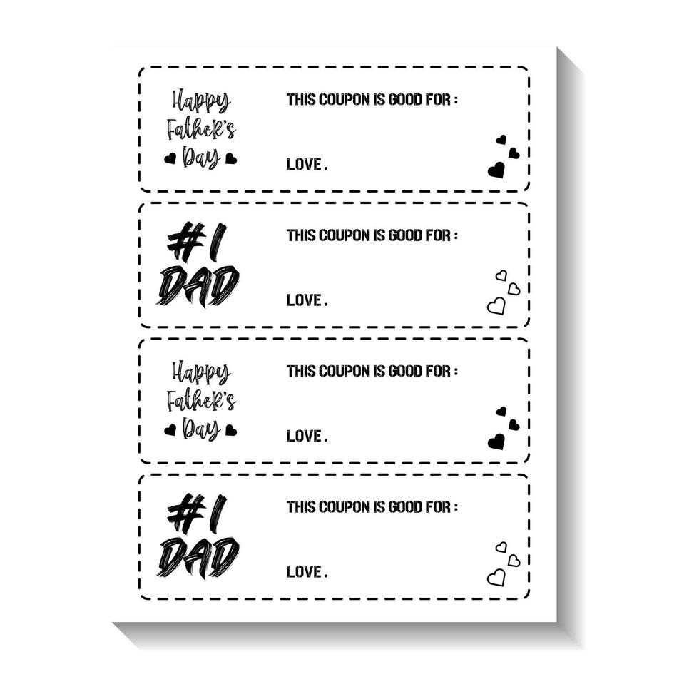 Fathers Day Coupon Book for Dad. Gift Coupon Card or Gift Certificate Printable vector