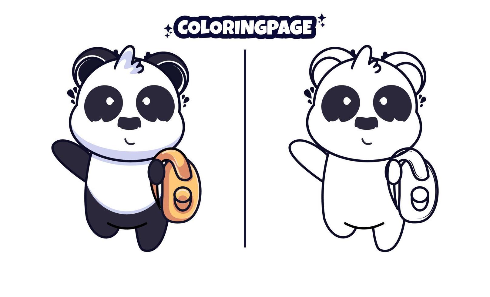 school cute panda with coloring pages suitable for kids vector