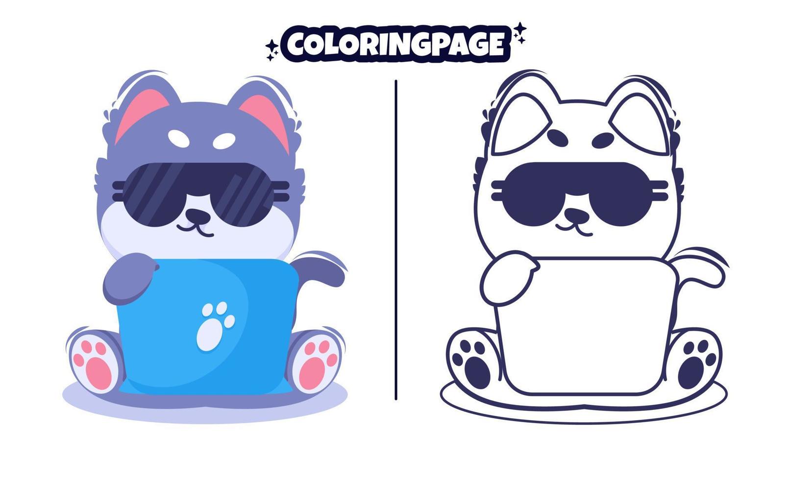 cute working cat with coloring pages suitable for kids vector