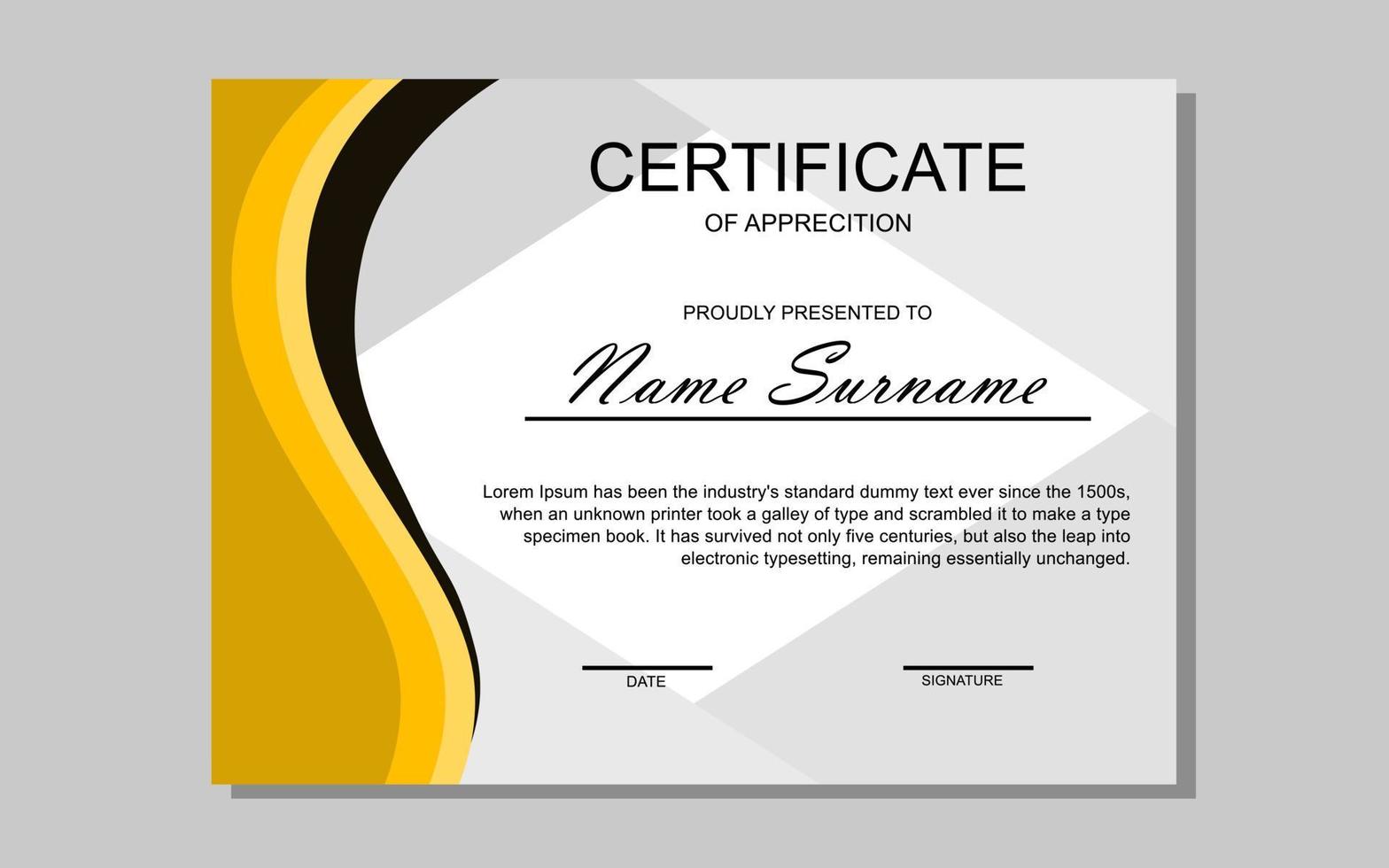 certificate design in yellow modern style vector
