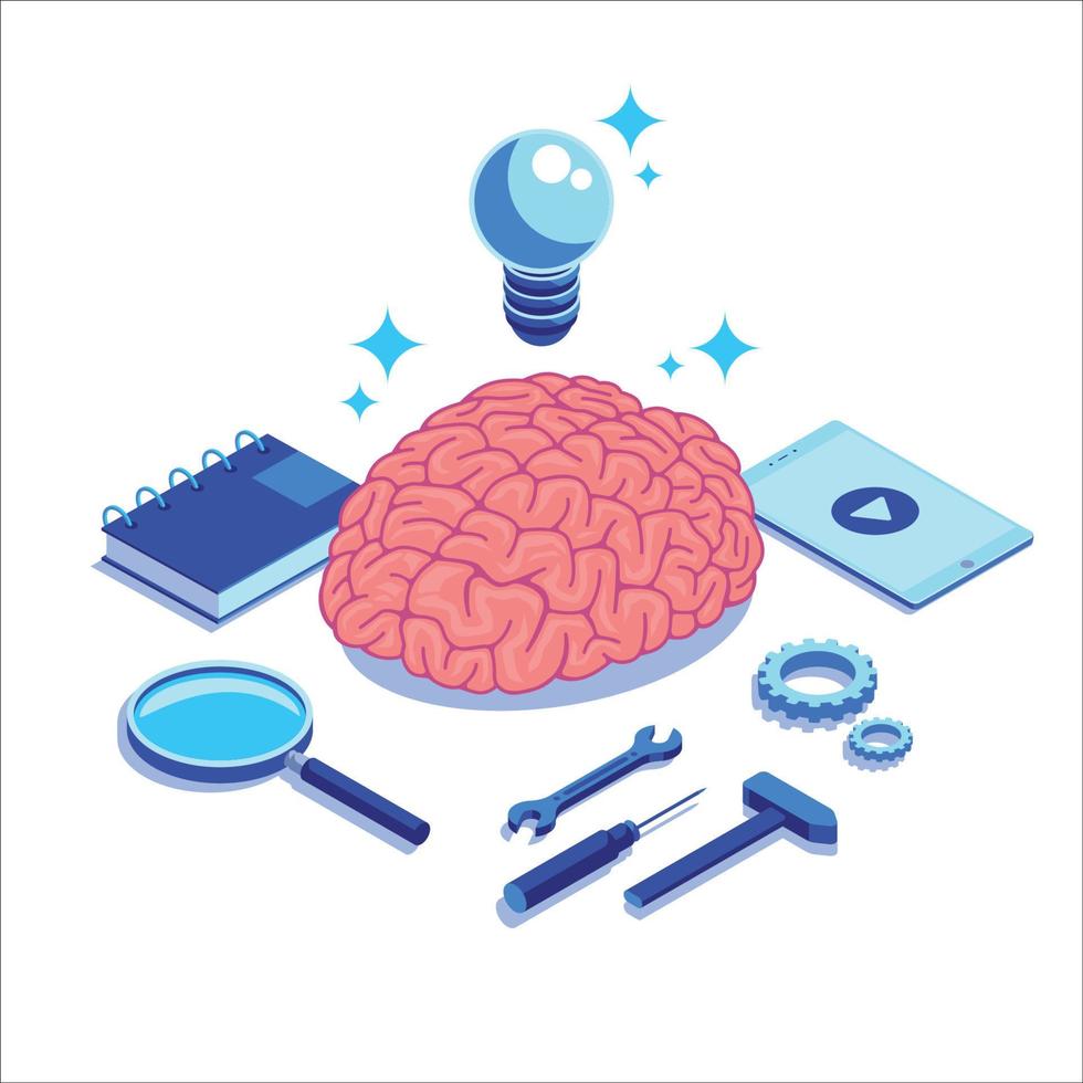 ilustración de vector de idea de cerebro isométrica