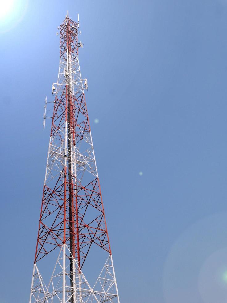 Telephone towers used to broadcast signals at dusk. photo