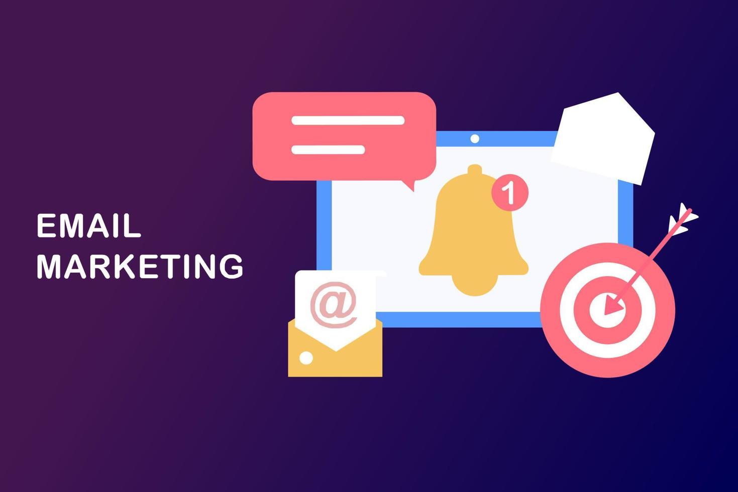 Email marketing template. Digital marketing, e-commerce, social media marketing, business mail, subscribe. Vector illustration concept for website and mobile development. Minimalist flat style.