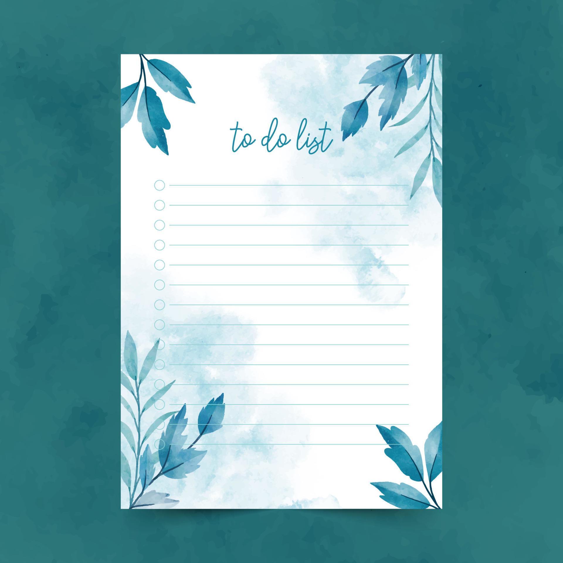 Set Of To Do List Template With Hand Drawn Watercolor Leaf Illustration set-of-to-do-list-template-with-hand-drawn-watercolor-leaf-illustration