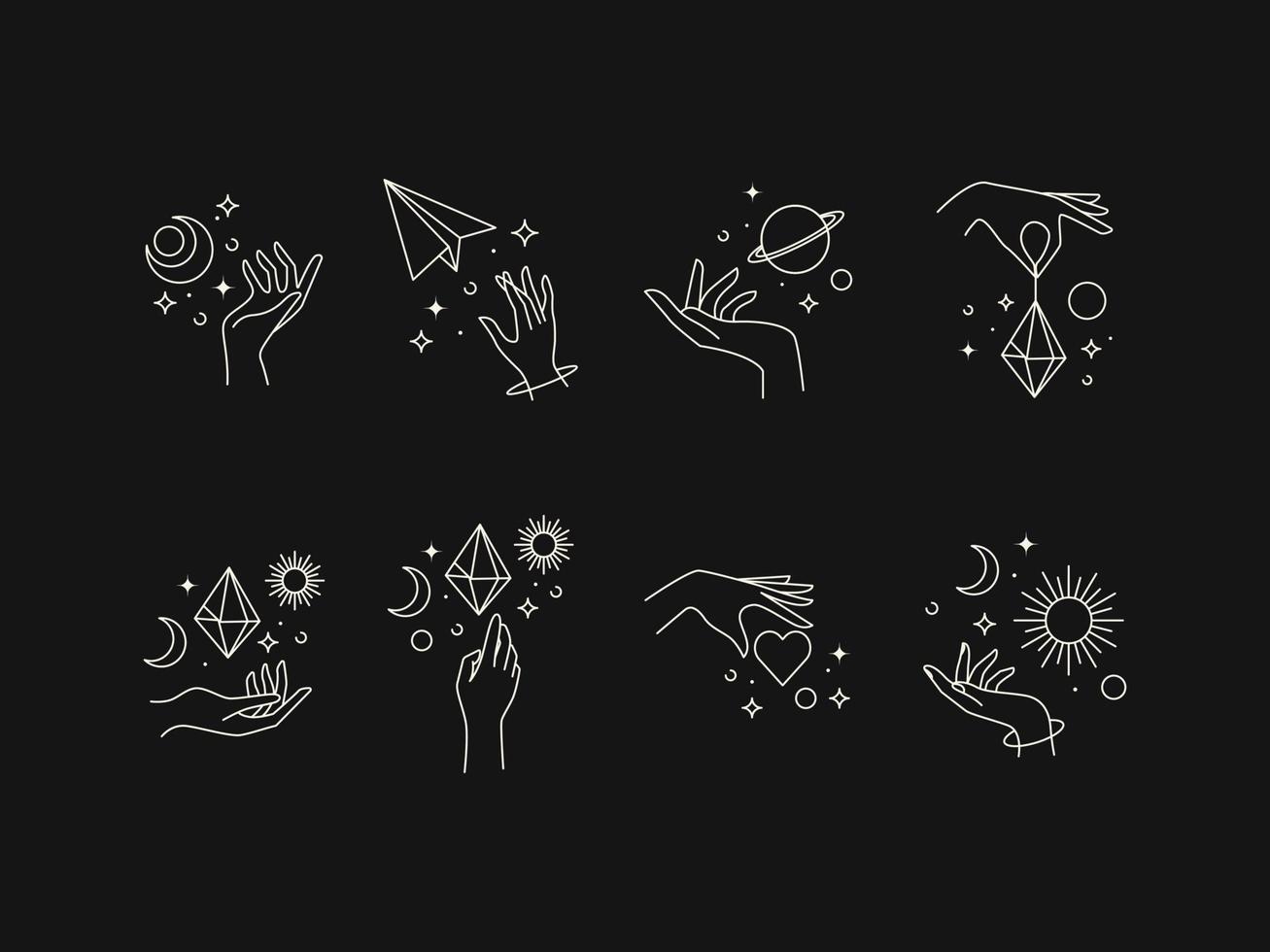 Minimalist Hand Line Art Aesthetic Logo Set vector Free Vector