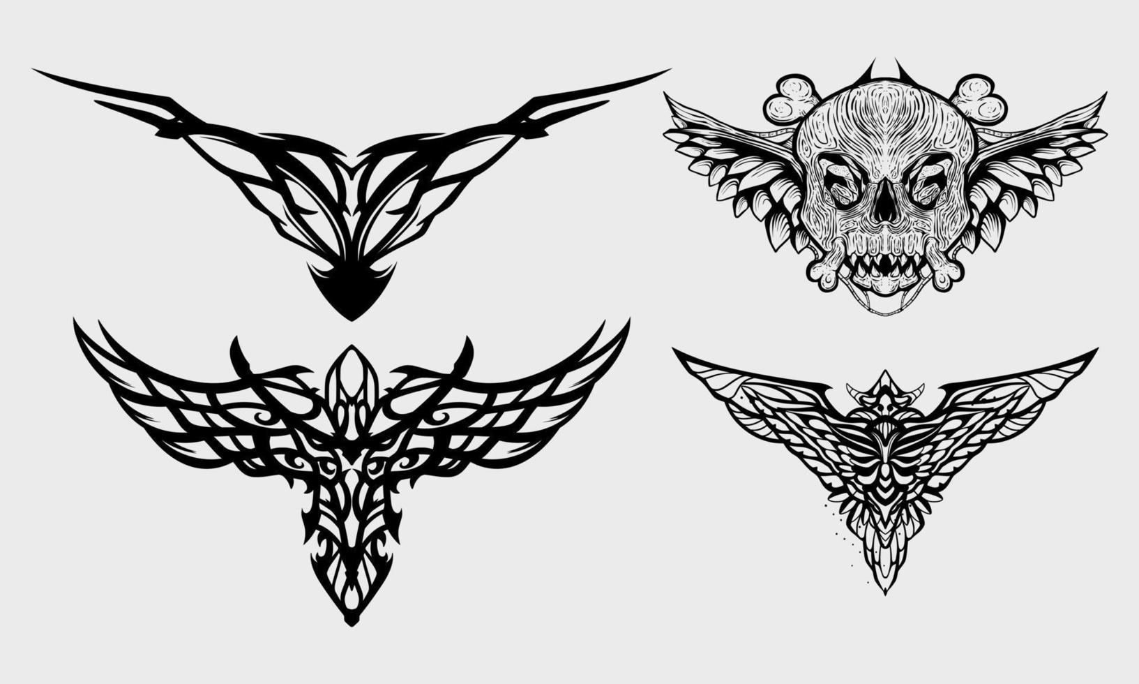 las alas ilustran el vector de diseño de tatuajes