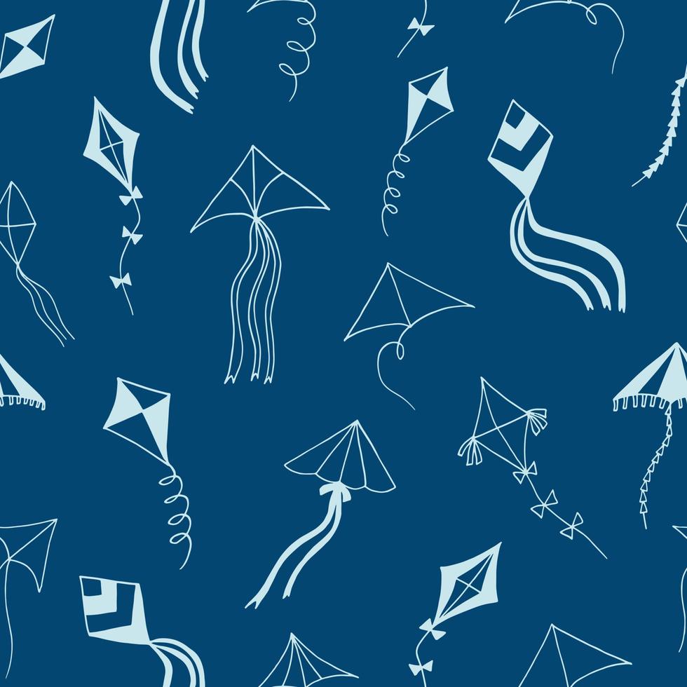 kites seamless pattern hand drawn doodle. , minimalism, scandinavian, monochrome, trendy colors 2022. toy, sky, wind, flying ribbon tail wallpaper textile background wrapping paper vector