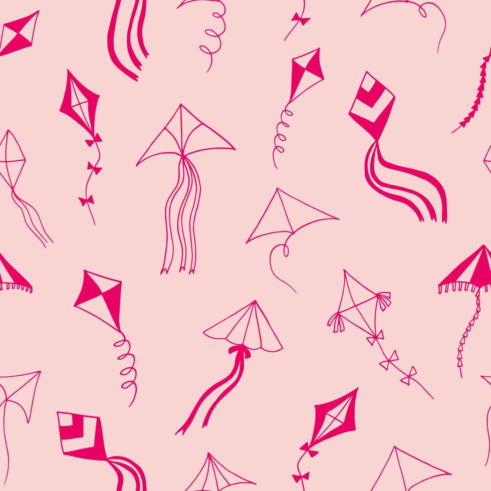 kites seamless pattern hand drawn doodle. , minimalism, scandinavian, monochrome, trendy colors 2022. toy, sky, wind, flying ribbon tail wallpaper textile background wrapping paper vector