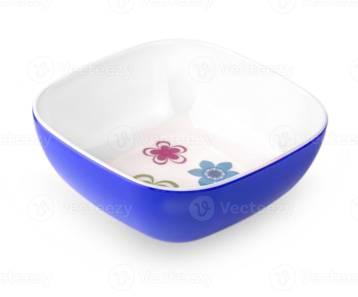 blue empy salad bowl isolated on white background photo