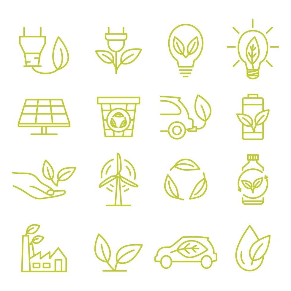 Green ecology symbols. Eco friendly related icons. Conservation is saving support and solution. Environment and sustainable concept. Alternative energy vector