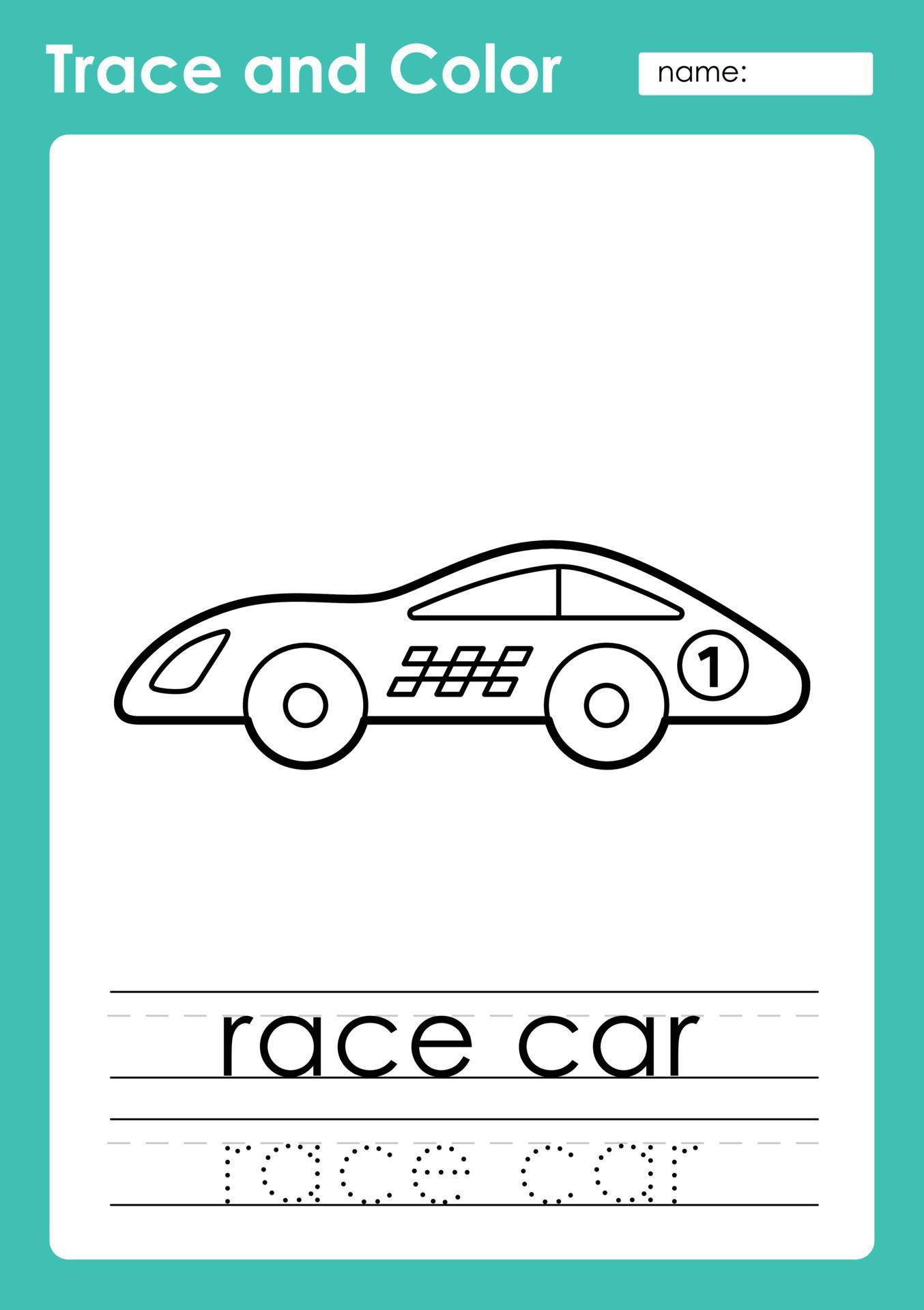 Trace and Color worksheets with the vehicle 9258566 Vector Art at Vecteezy