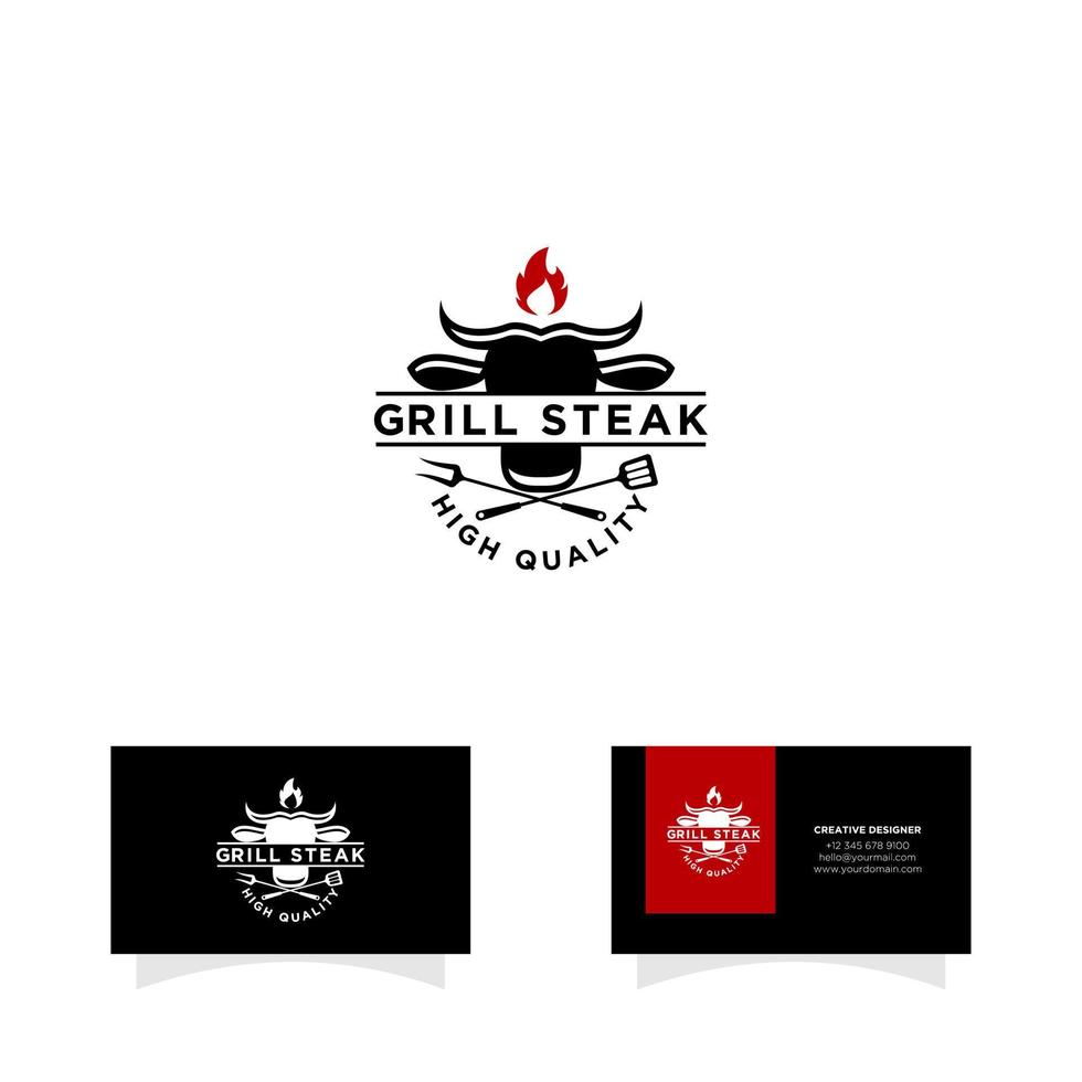 Barbecue Grill food beef and steak Logo vector