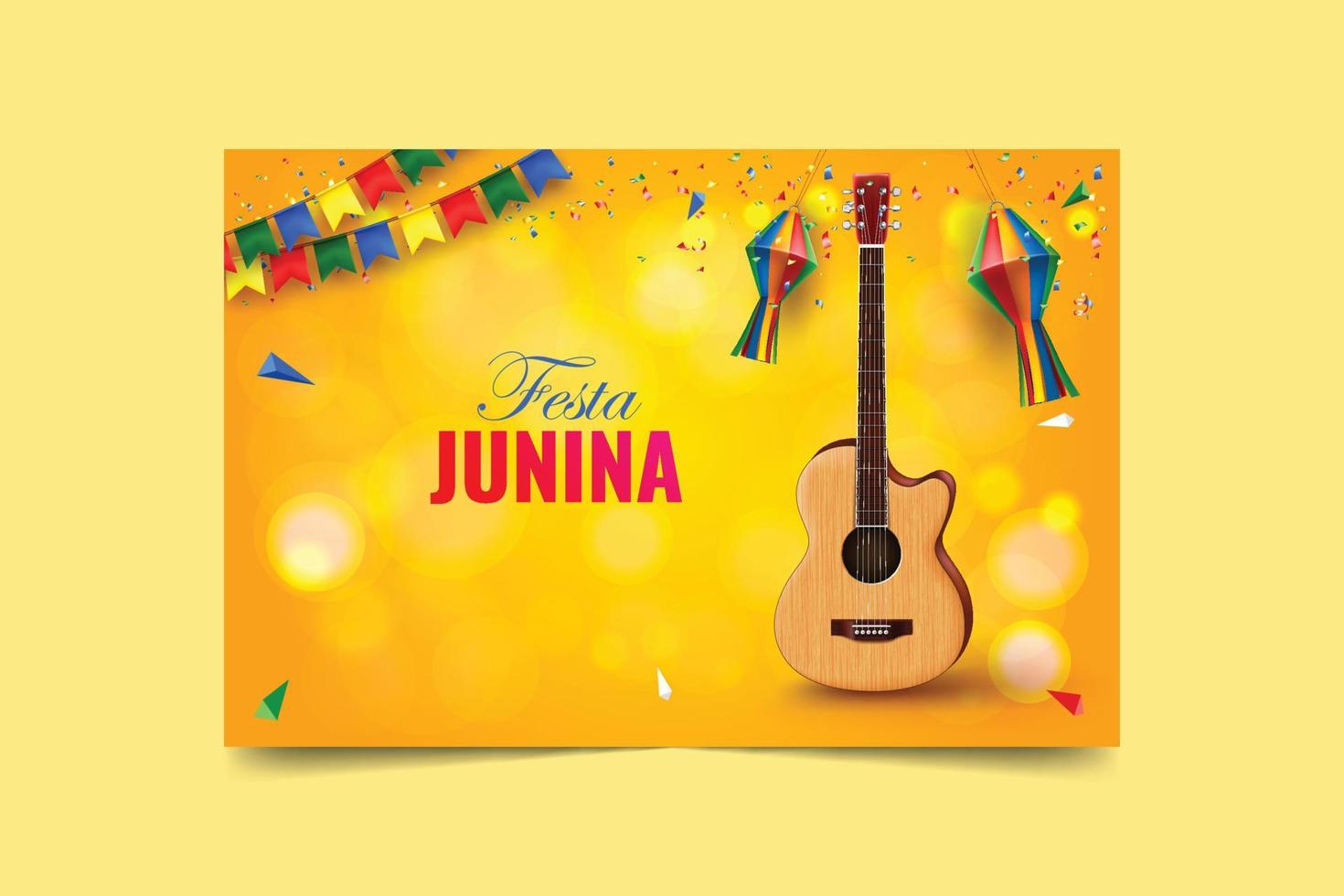 festa junina yellow abstract banner background design with guitar illustration vector