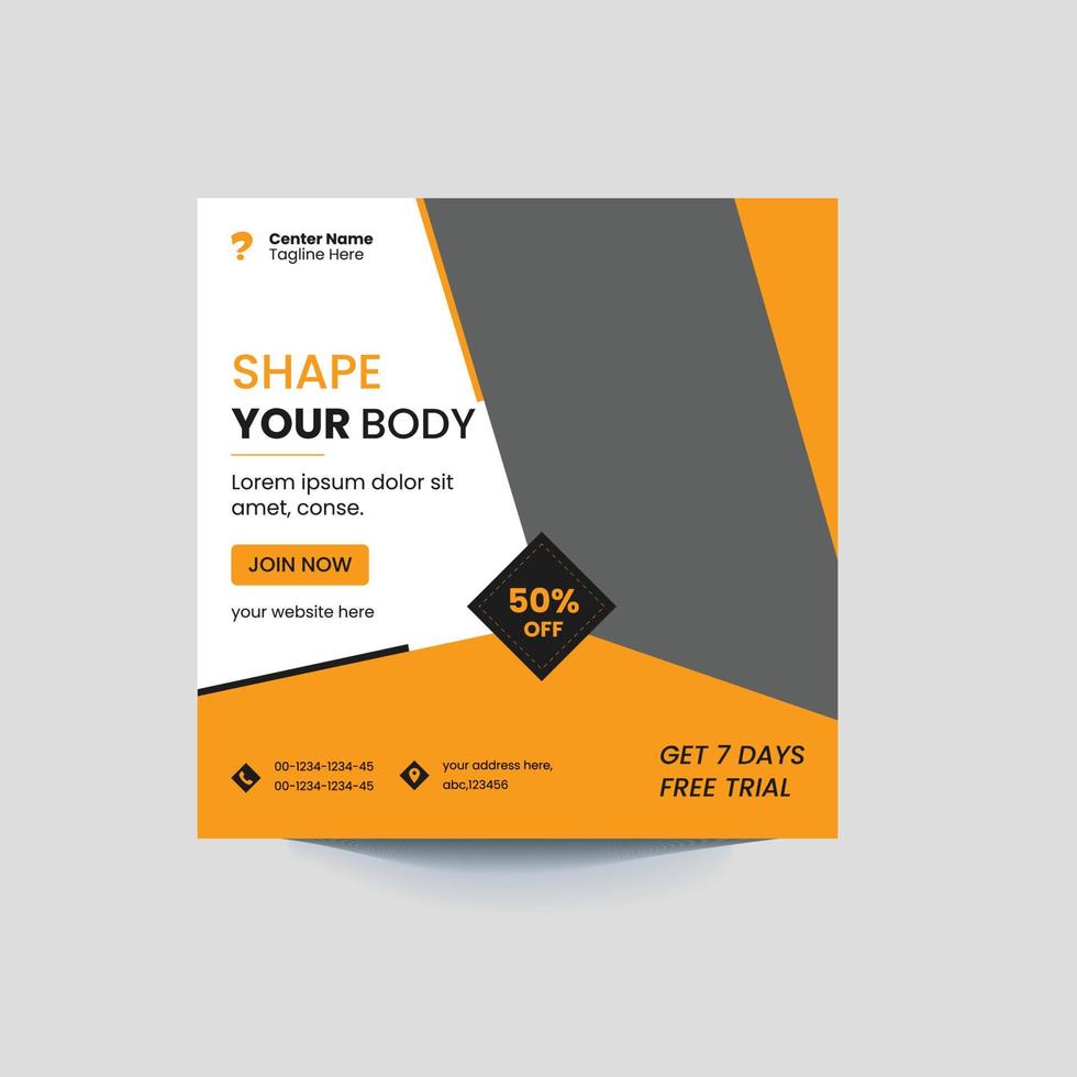 gym and fitness post template vector