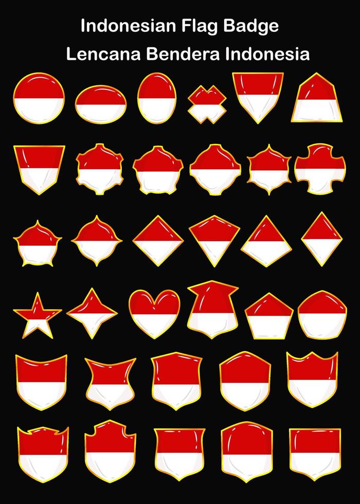 conjunto de colección insignia o emblema de la bandera de Indonesia vector
