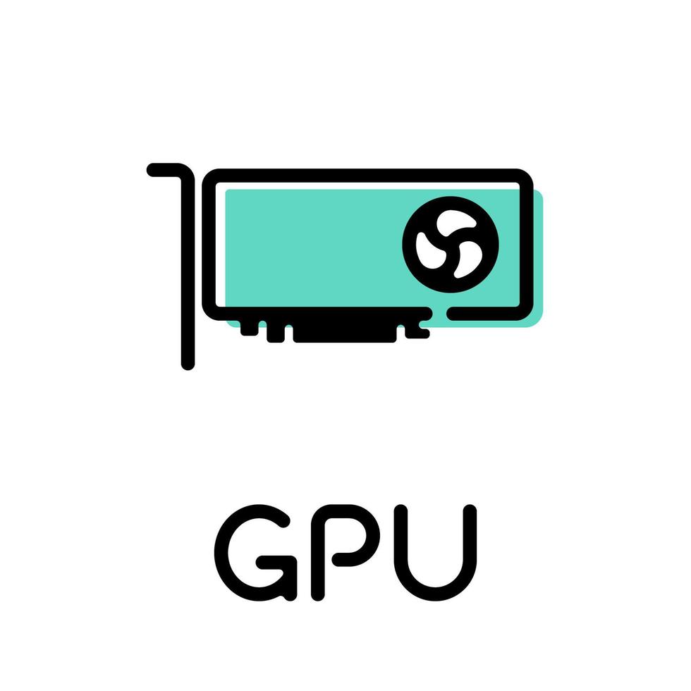 Graphics card with blower fan product pictogram with text label vector