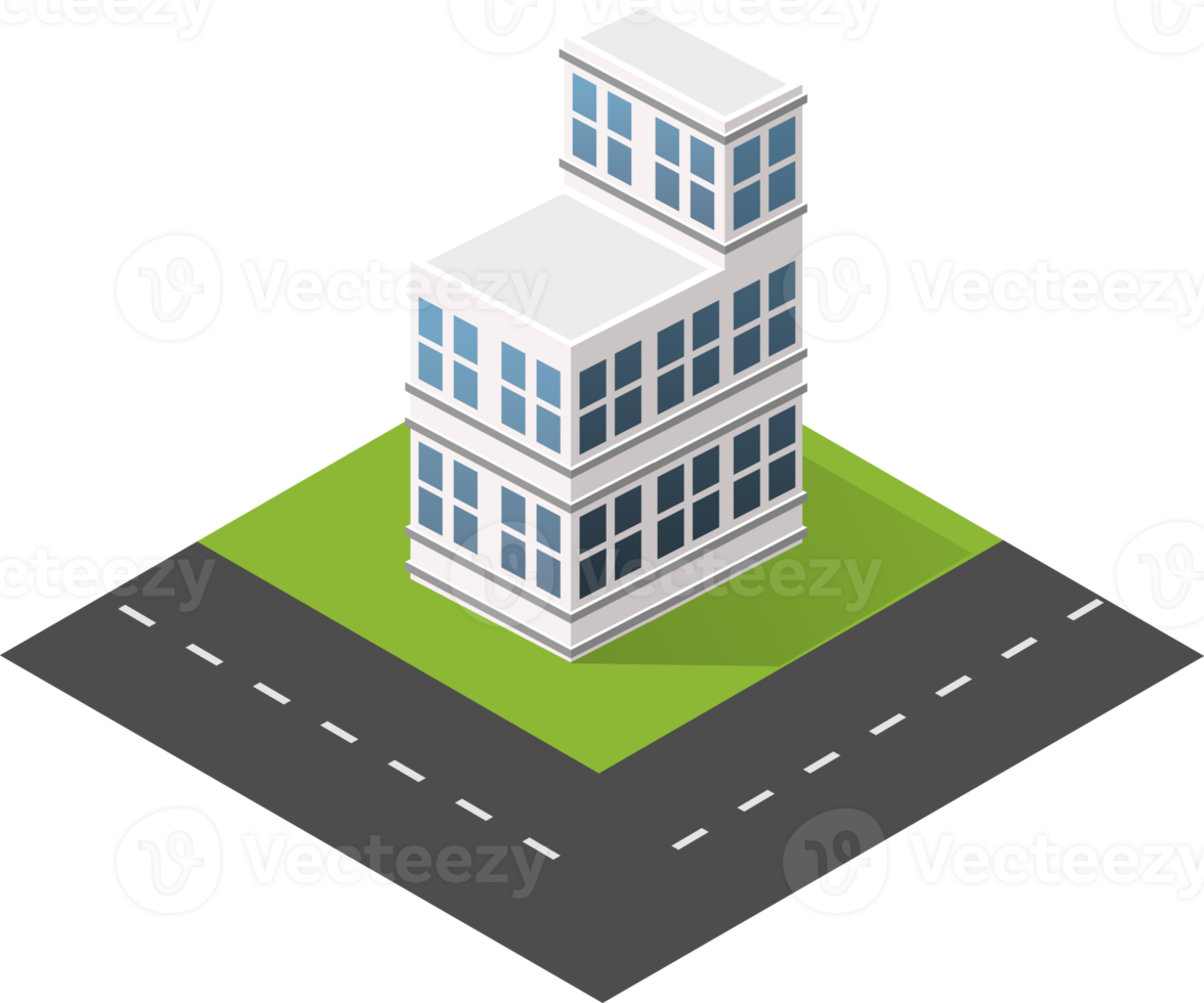 Urban isometric icons for the web with houses and streets png