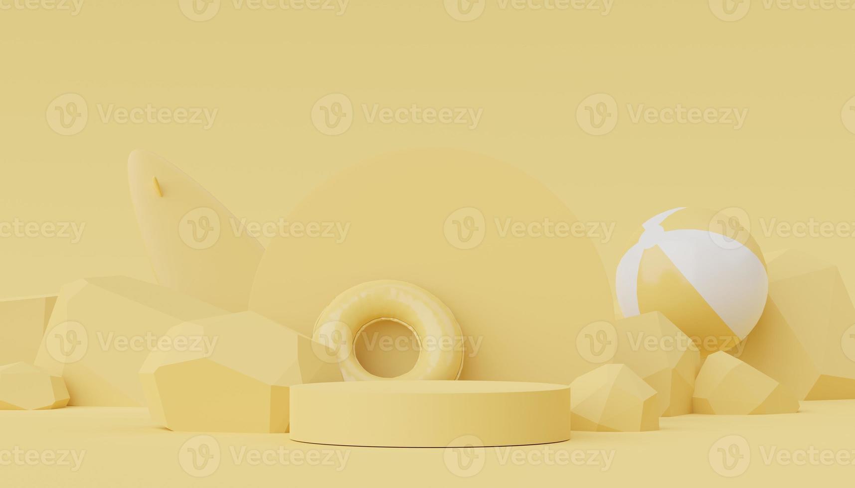 3d render of Abstract minimal  display podium for showing products or cosmetic presentation with summer beach scene. Summer time. photo