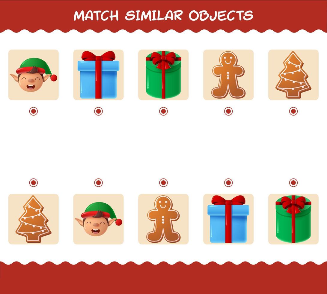 Match similar of cartoon christmas. Matching game. Educational game for pre shool years kids and toddlers vector