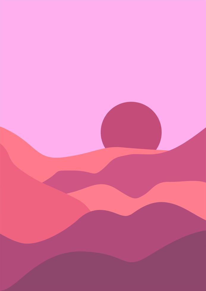 Mountain flat landscape with sun or moon. trendy minimalist landscape abstract contemporary collage designs vector