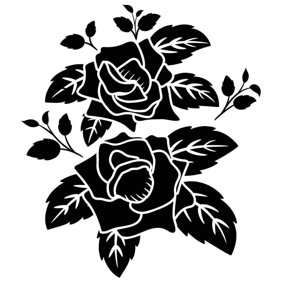 silhouette black rose motif flower vector