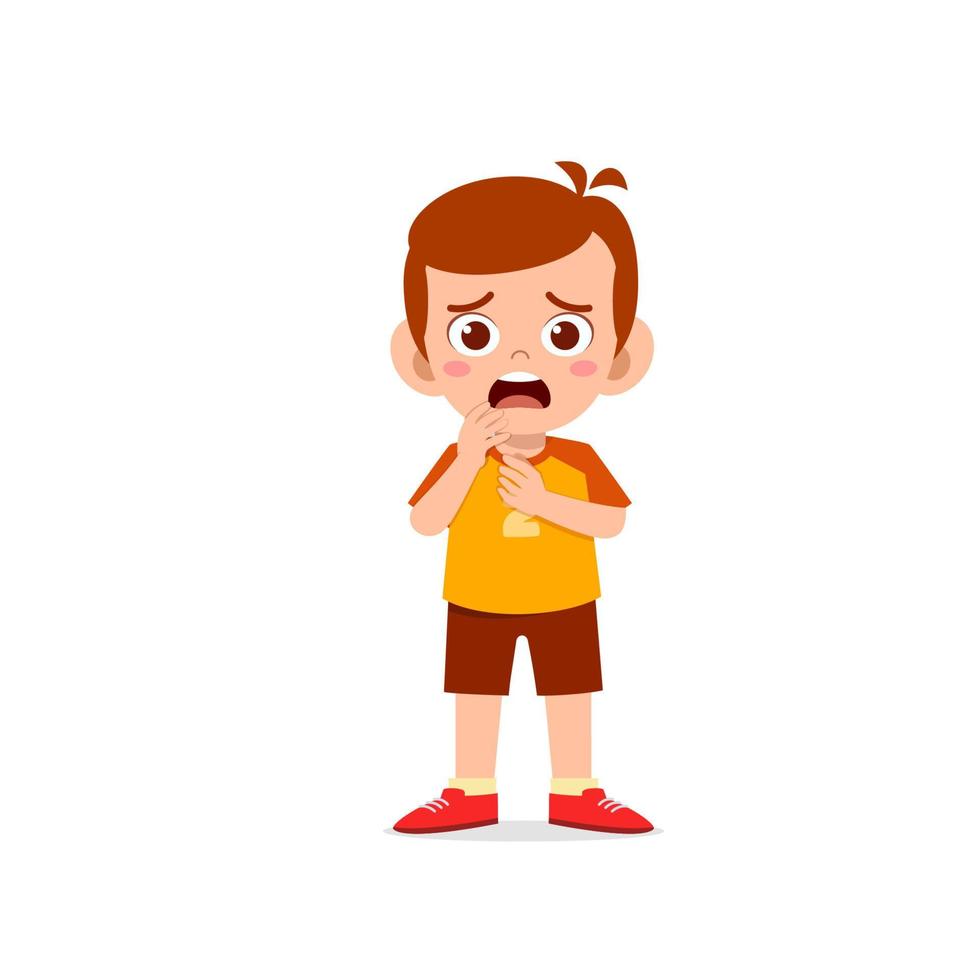 cute little kid boy show worry and scared pose expression vector