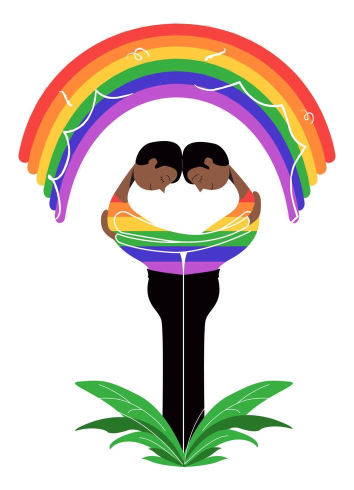 cartel del mes del orgullo. dos chicos abrazándose vector