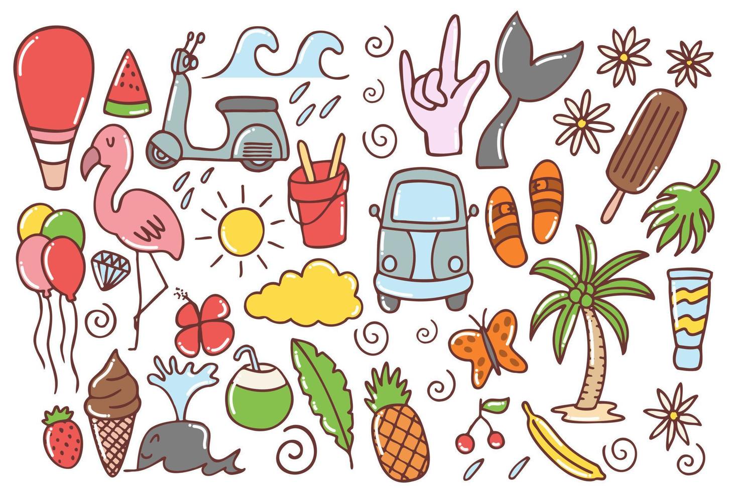 Set of cute summer doodle, vector