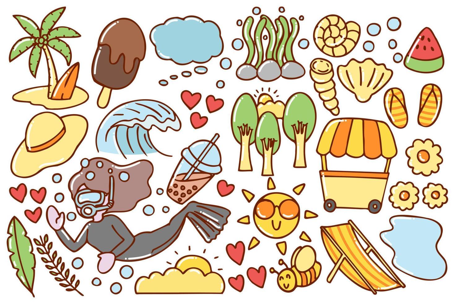 Set of cute summer doodle, vector