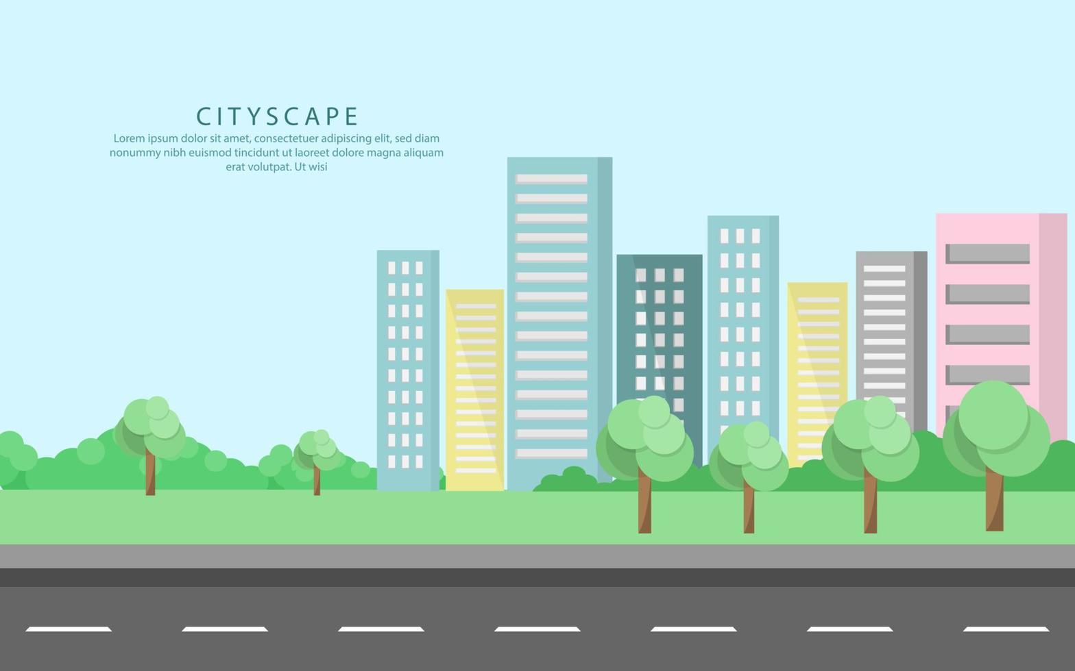 paisaje urbano con rascacielos y carretera ilustración vectorial vector