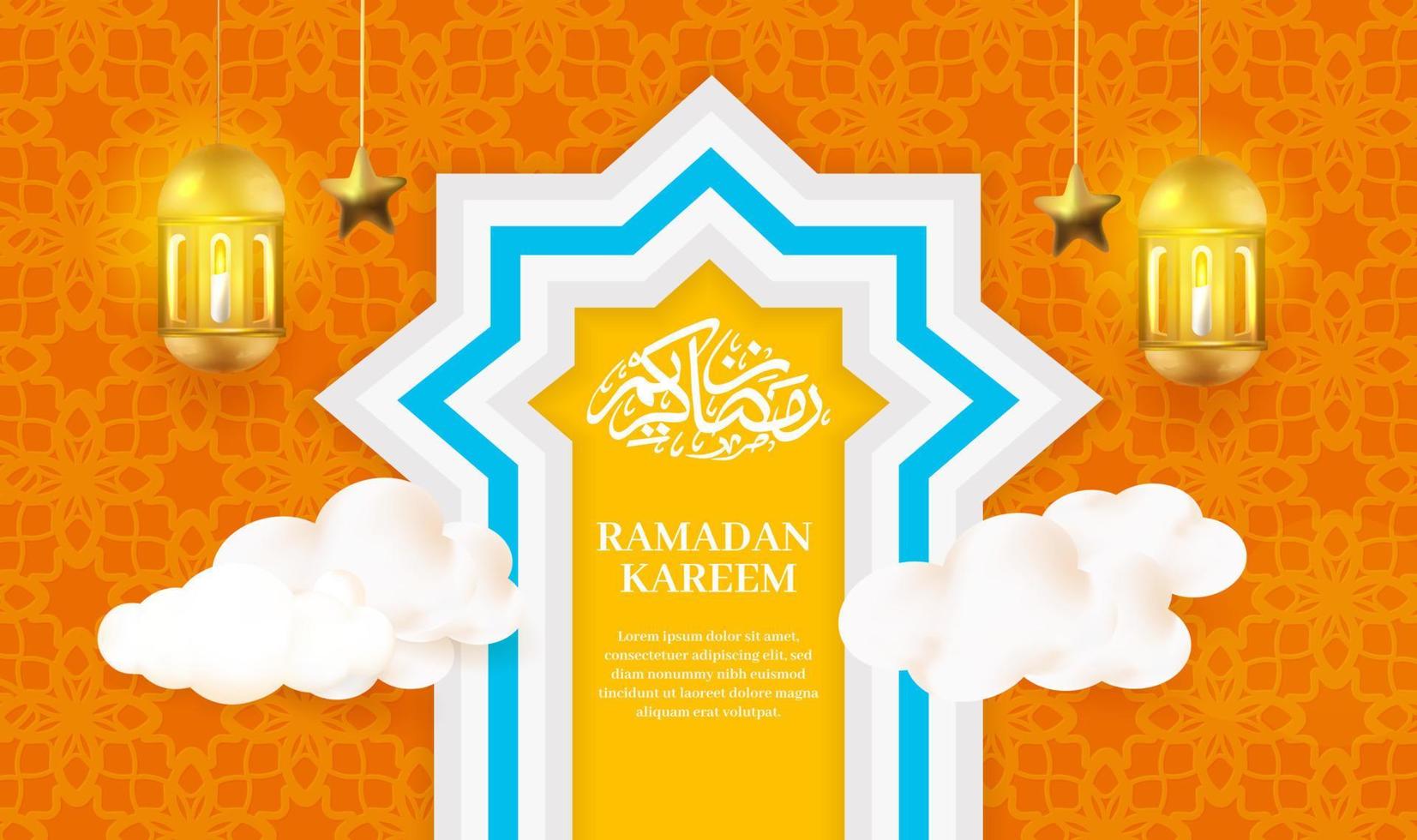 ramadan kareem pancartas y tarjetas de felicitación, con caligrafía, luna creciente y linternas vector