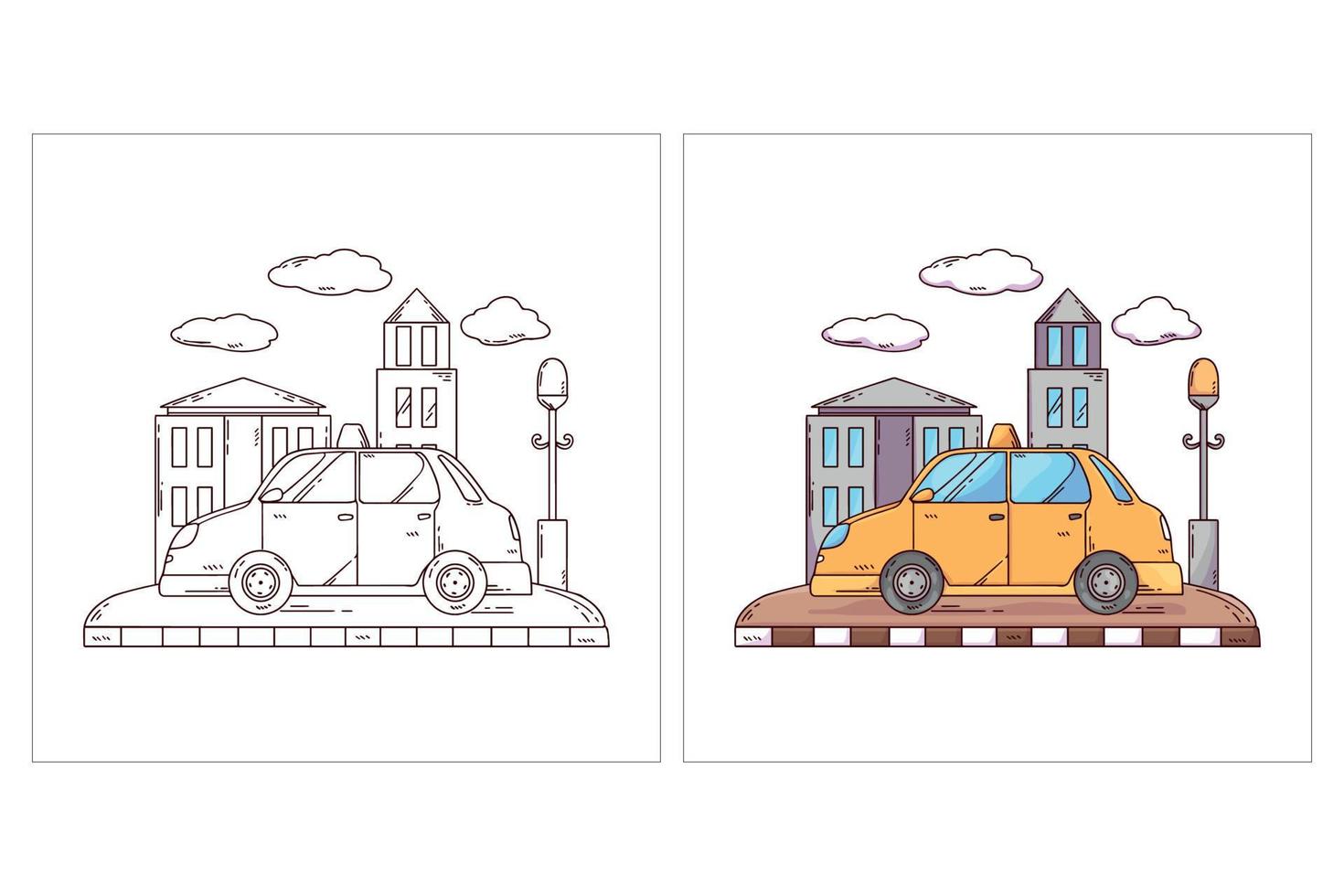 Hand drawn cute Transportation Vehicle for coloring page Taxi vector