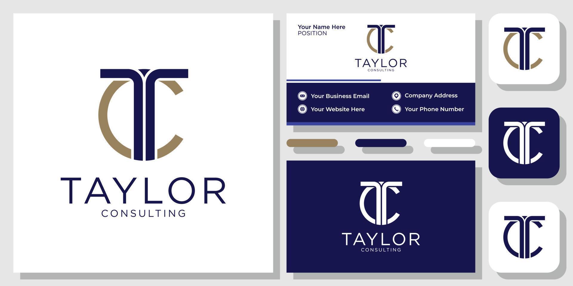 taylor consulting initials capital negrita limpio simple con plantilla de tarjeta de visita vector