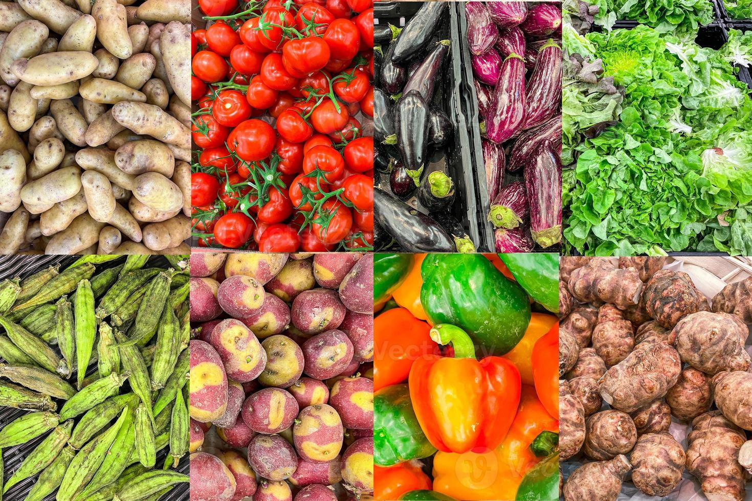 collage de alimentos vegetales varios tipos diferentes fruta en el mostrador de la tienda del mercado comida saludable comida dieta snac espacio de copia fondo de comida vista superior rústica foto