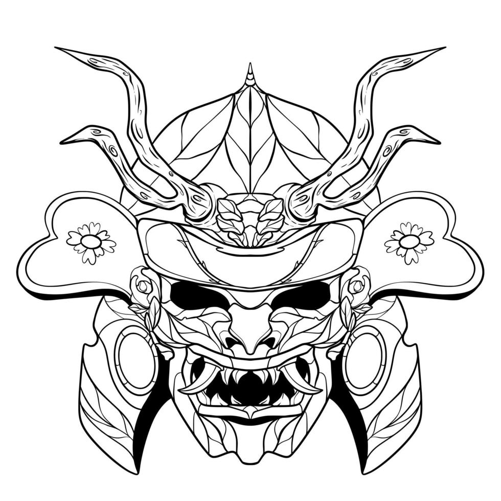 vector de línea de arte de cabeza de iluminación samurai