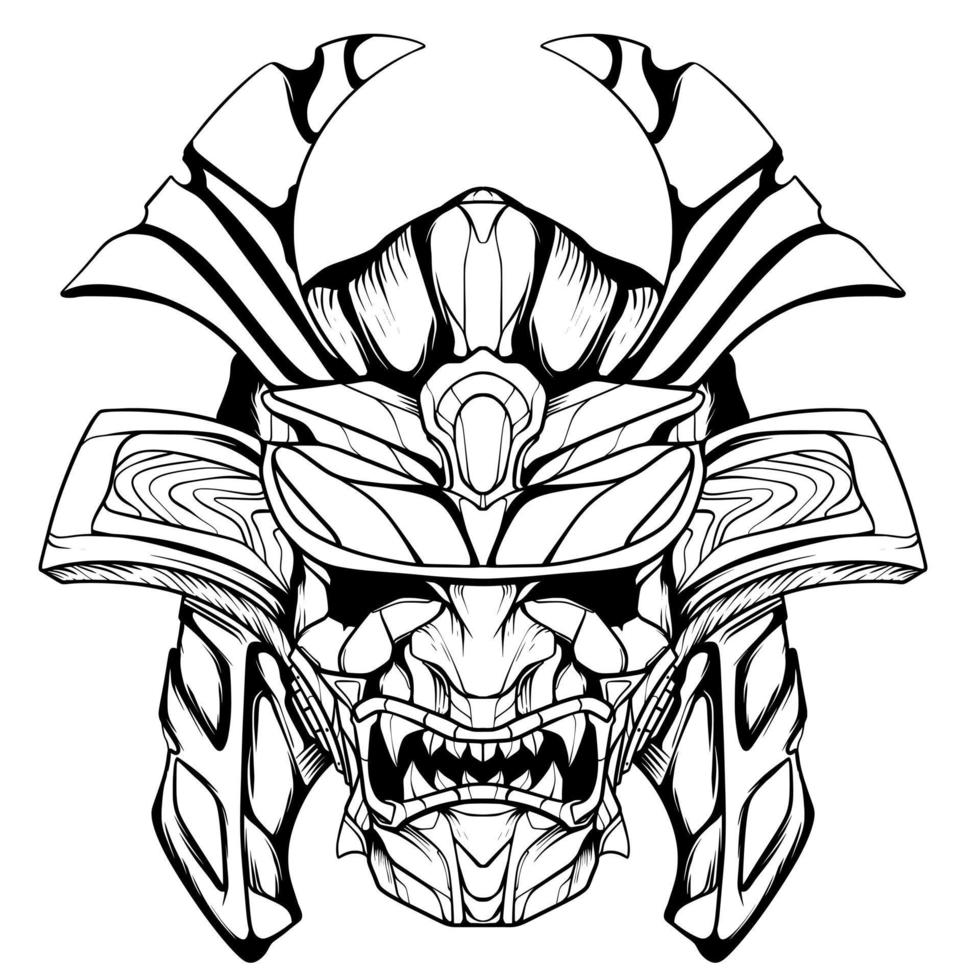 vector de línea de arte de cabeza de iluminación samurai