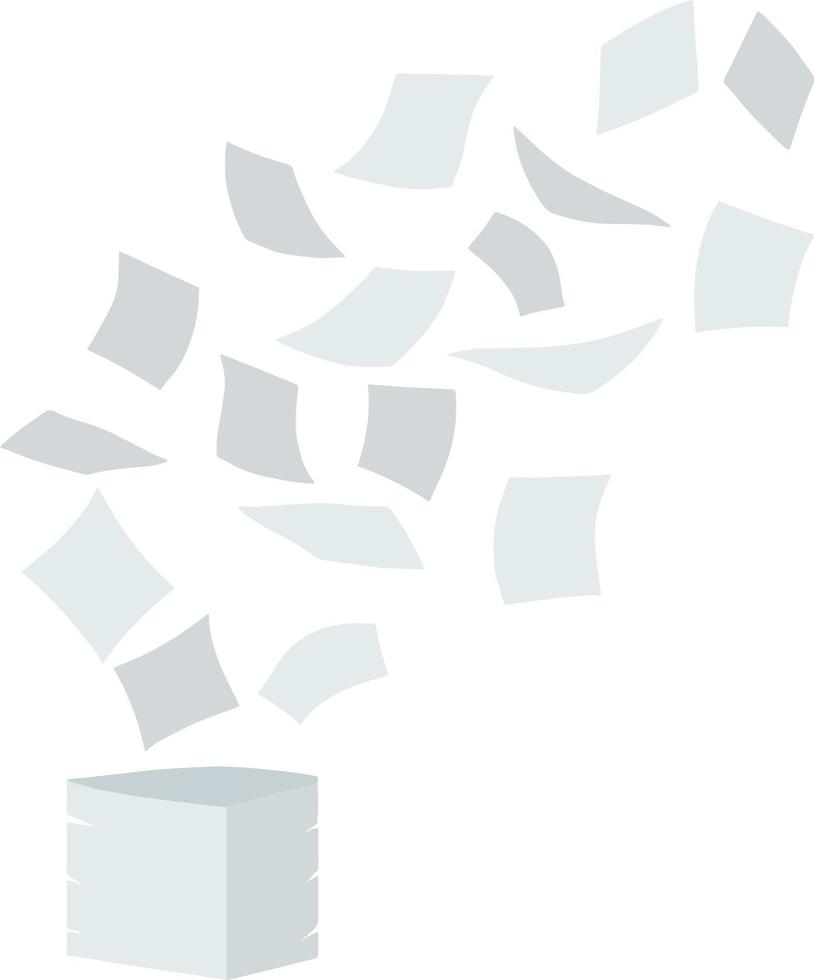 Flying white paper file documents. The element of working with letters on a white background. Cartoon flat illustration. Left office trash vector