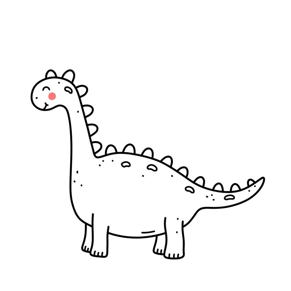 lindo dinosaurio sonriente aislado sobre fondo blanco. ilustración vectorial dibujada a mano en estilo garabato. perfecto para tarjetas, logo, decoraciones. personaje animado. vector